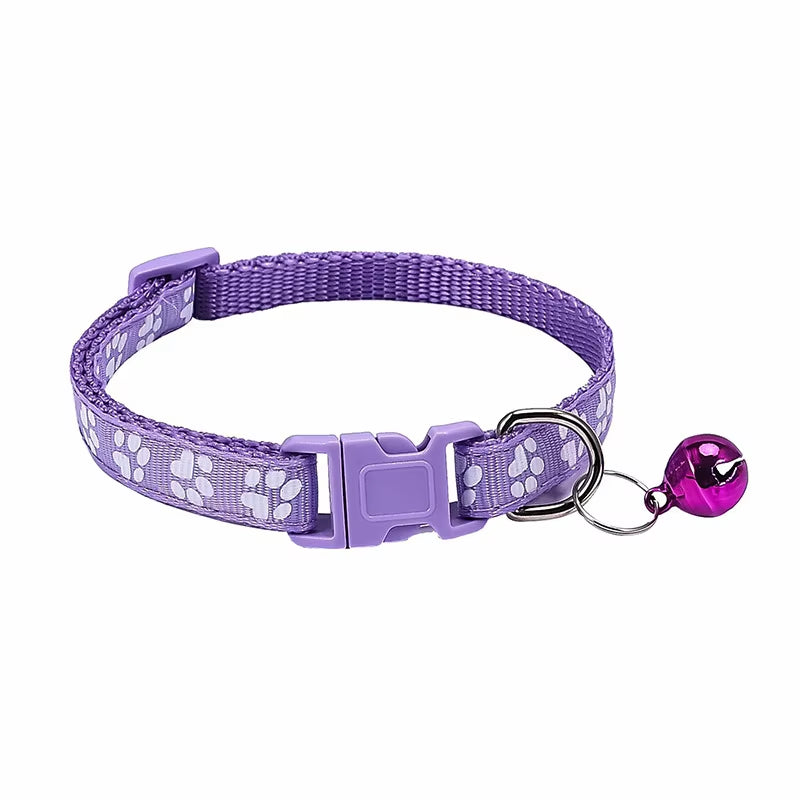 Pet Collar with Bell Cartoon Footprint Colorful Dog Puppy Cat Accessories Kitten Collar Adjustable Safety Bell Ring Necklace Pet