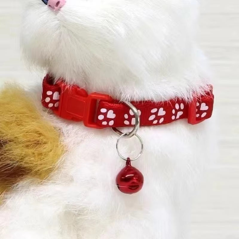 Pet Collar with Bell Cartoon Footprint Colorful Dog Puppy Cat Accessories Kitten Collar Adjustable Safety Bell Ring Necklace Pet