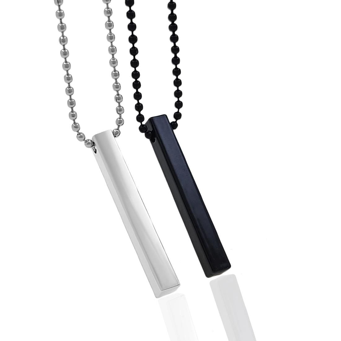 Stylish Silver-Black 3D Vertical Bar Cuboid Pendant Necklace – Rhodium Alloy Locket Set