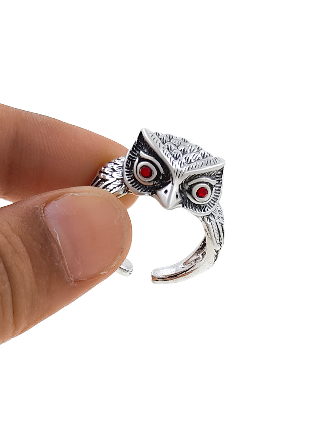 Saizen Owl Face Silver Ring for Men – Stylish Alloy Finger Ring