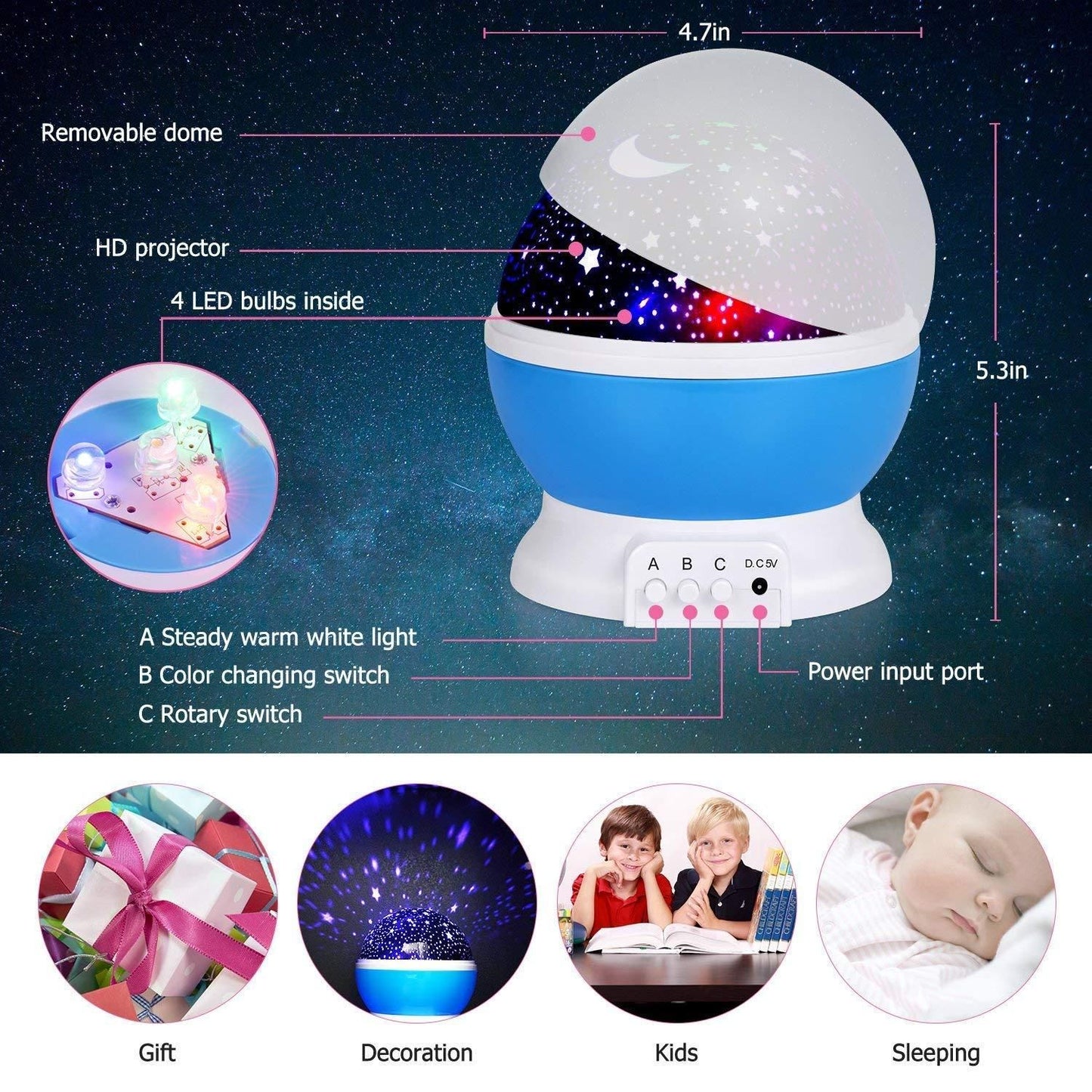 Star Moon Night Light – LED Table Lamp with USB Power (Color as per availability)