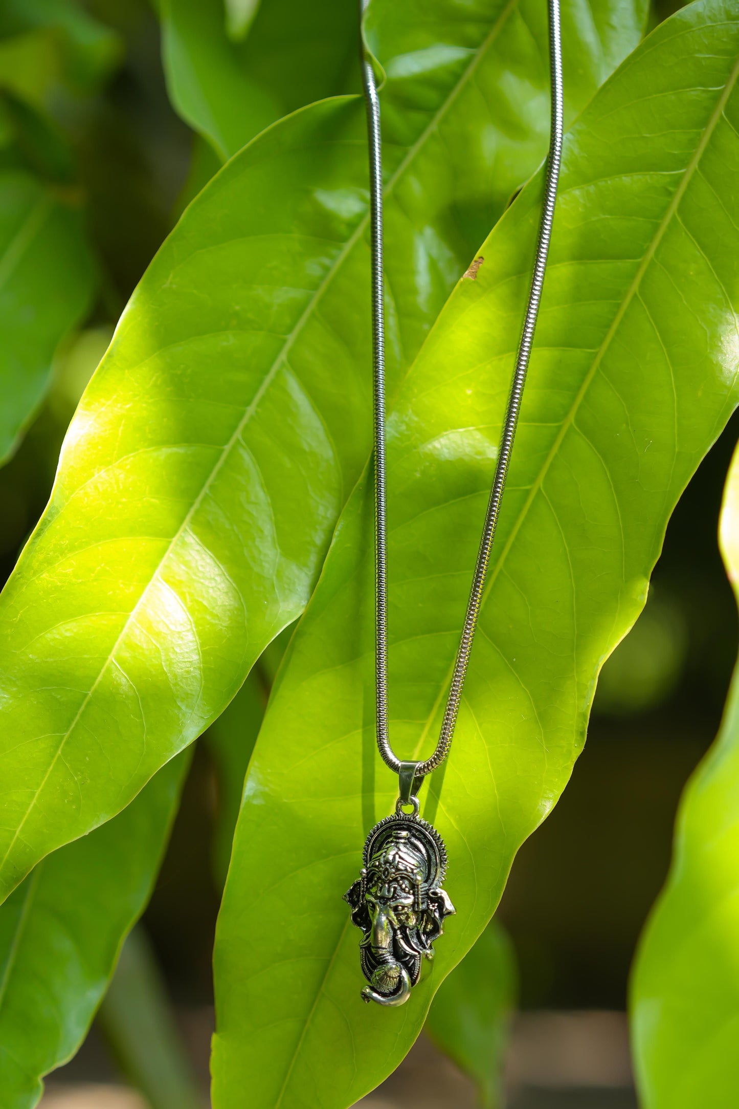 Ganesha Pendant with Snake Chain – Silver Alloy Necklace for Men