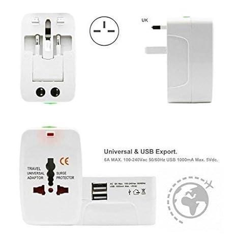 Worldwide Travel Adapter with Dual USB Charging Ports - Universal Plug, White