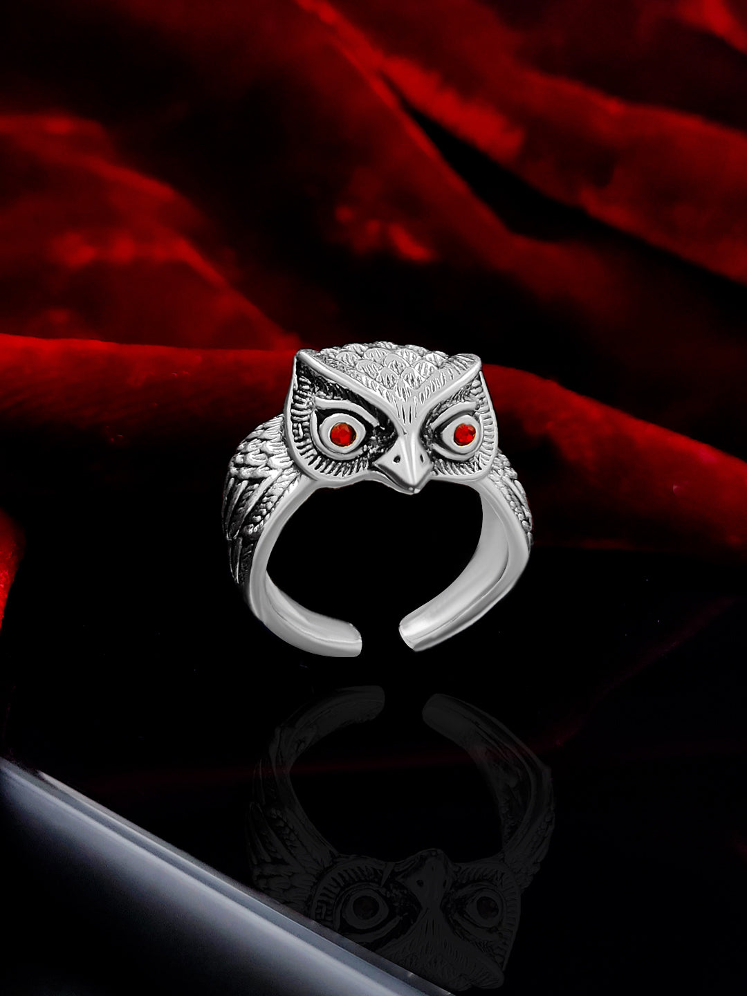 Saizen Owl Face Silver Ring for Men – Stylish Alloy Finger Ring