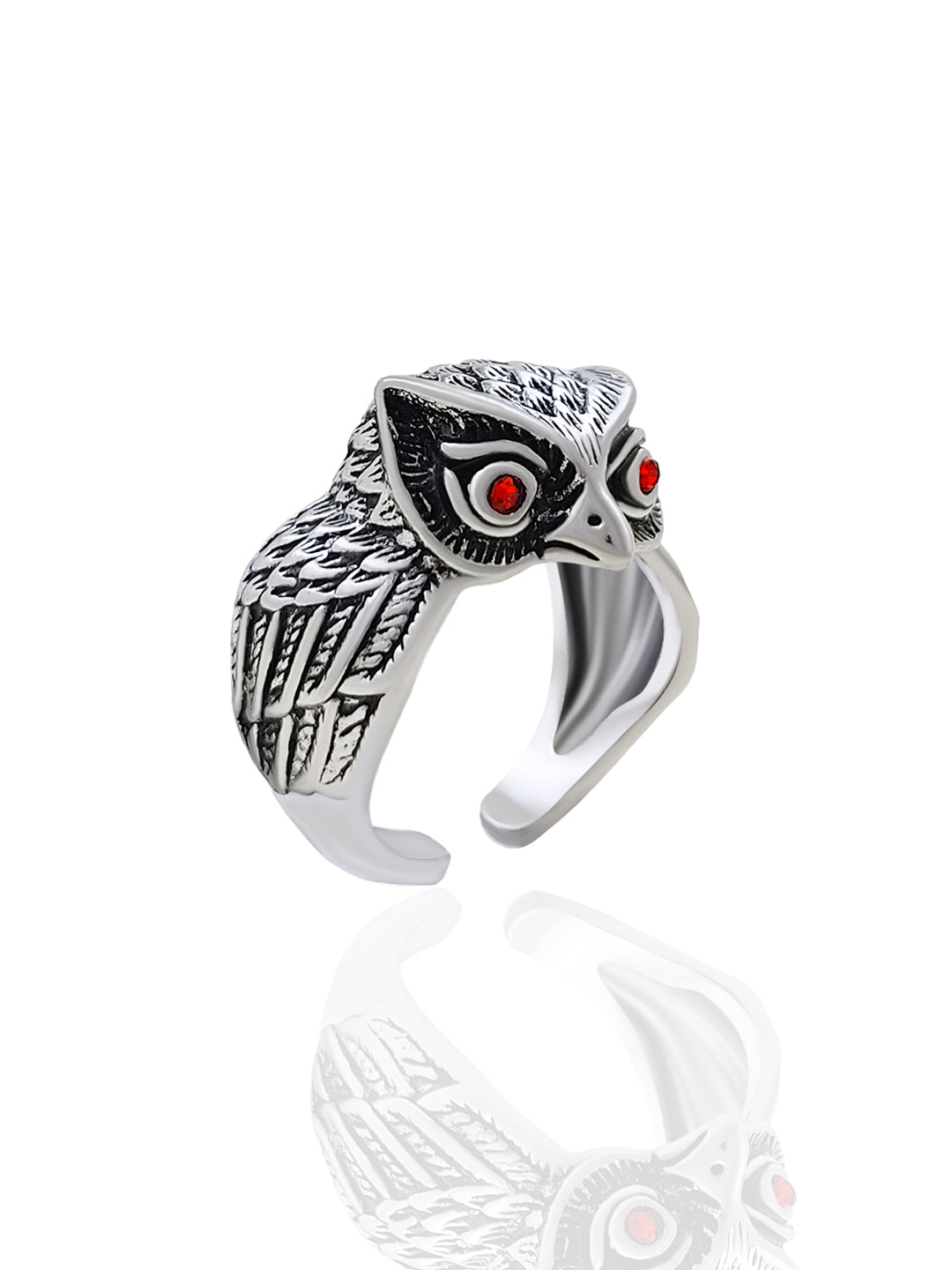 Saizen Owl Face Silver Ring for Men – Stylish Alloy Finger Ring