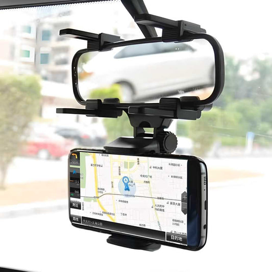 360° Cell Phone Holder for Car Rearview Mirror – Universal Auto Mount Cradle (Black)