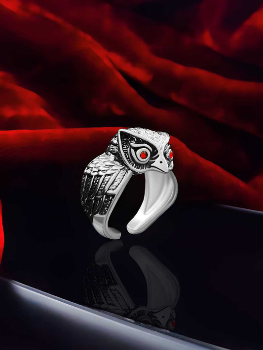 Saizen Owl Face Silver Ring for Men – Stylish Alloy Finger Ring