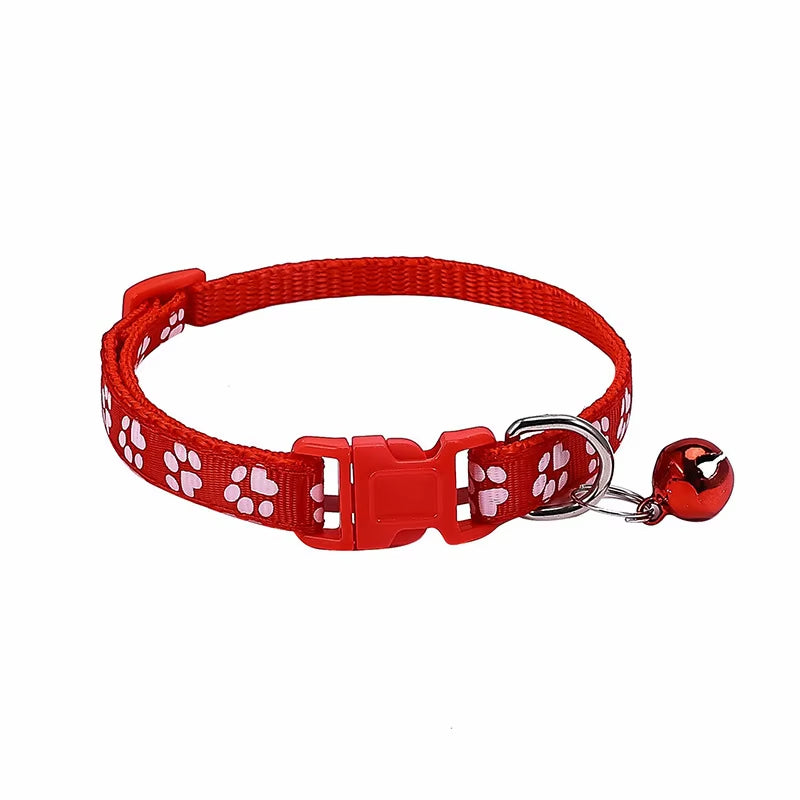 Pet Collar with Bell Cartoon Footprint Colorful Dog Puppy Cat Accessories Kitten Collar Adjustable Safety Bell Ring Necklace Pet