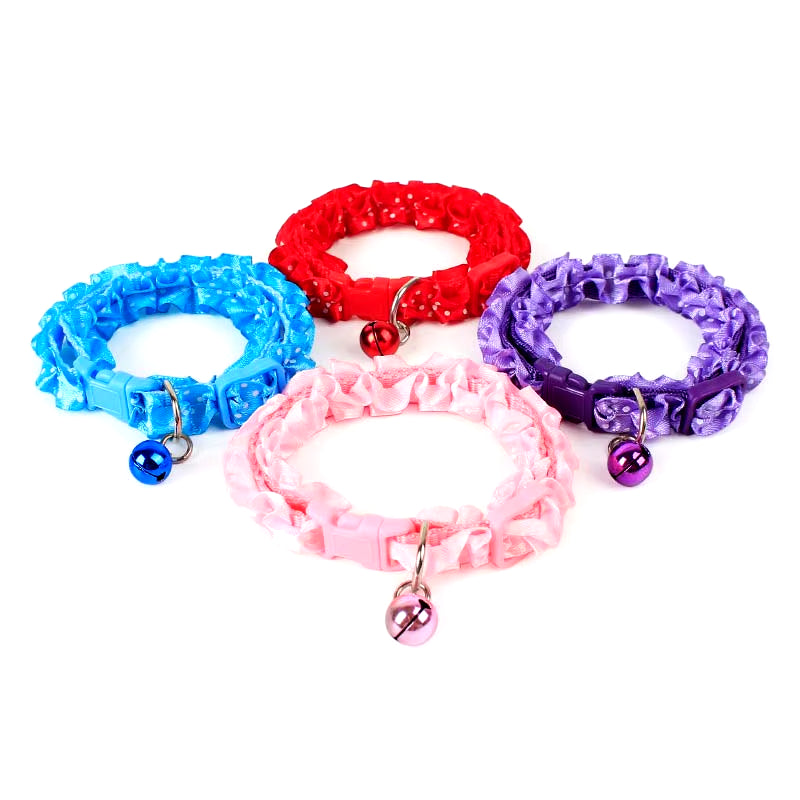 Cute Lace Sweet Pet Collar Necklace Dog Cat Collar with Bell Pendant Adjustable Small Medium Dogs Puppy Supplies Safety Buckle