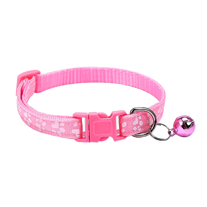 Pet Collar with Bell Cartoon Footprint Colorful Dog Puppy Cat Accessories Kitten Collar Adjustable Safety Bell Ring Necklace Pet